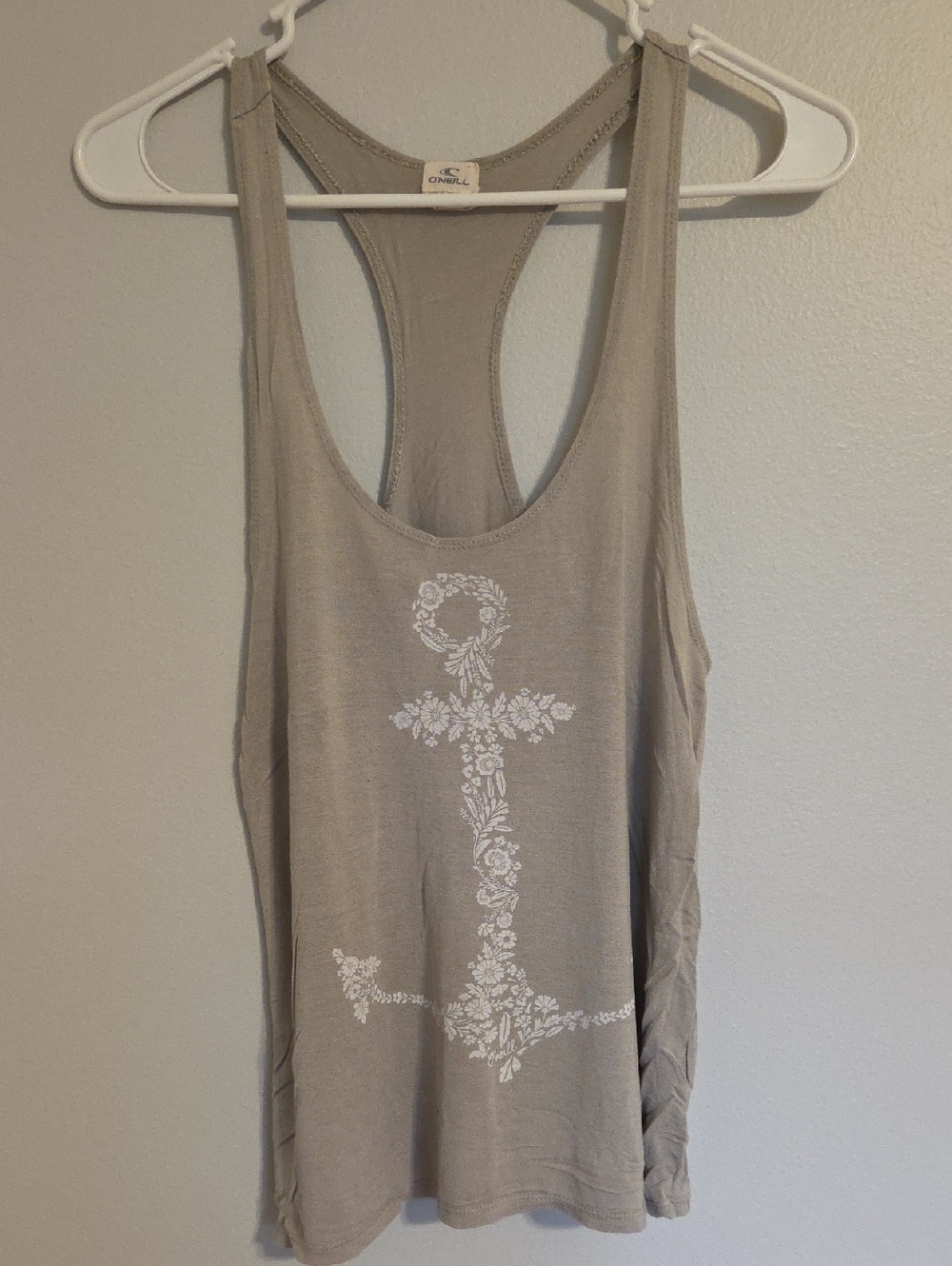 O'Neill Taupe/Gray Floral Anchor Racerback Tank